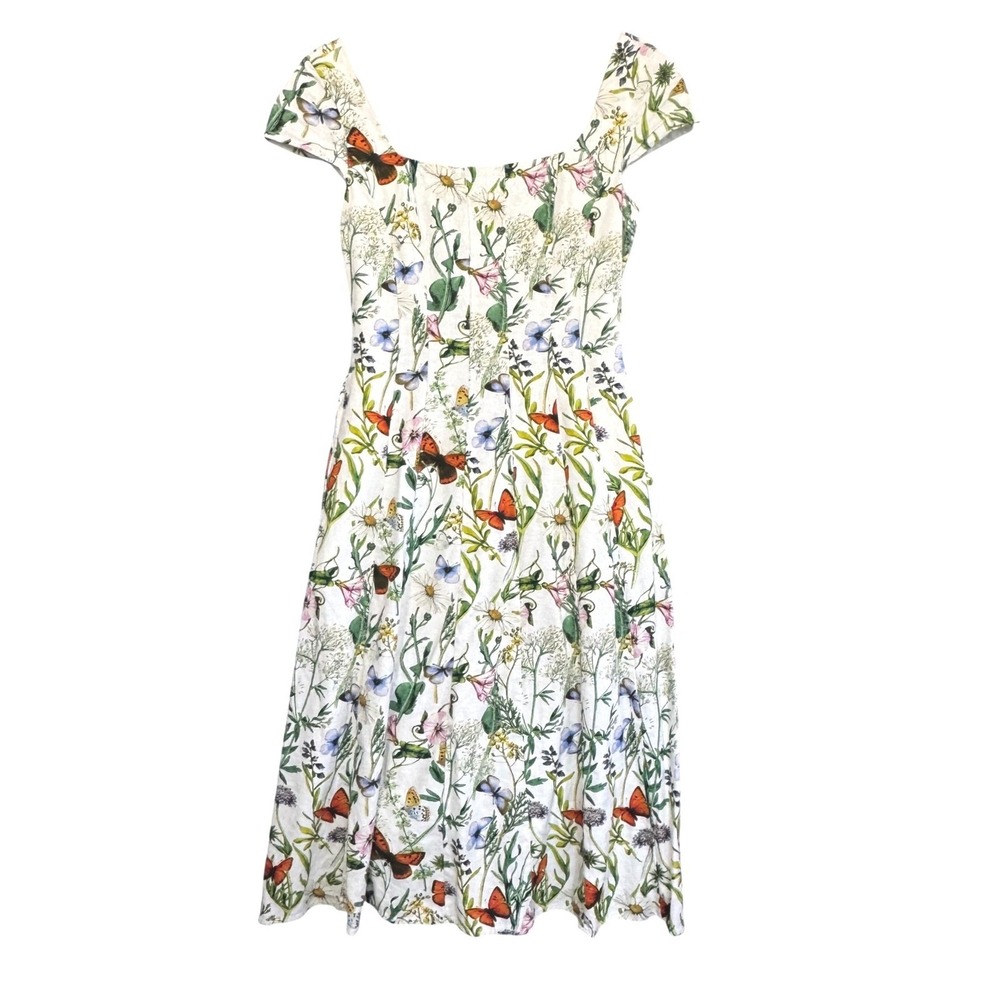 Avec Les Filles Botanical Butterfly Dress Floral Linen White Garden Whimsy Fairy